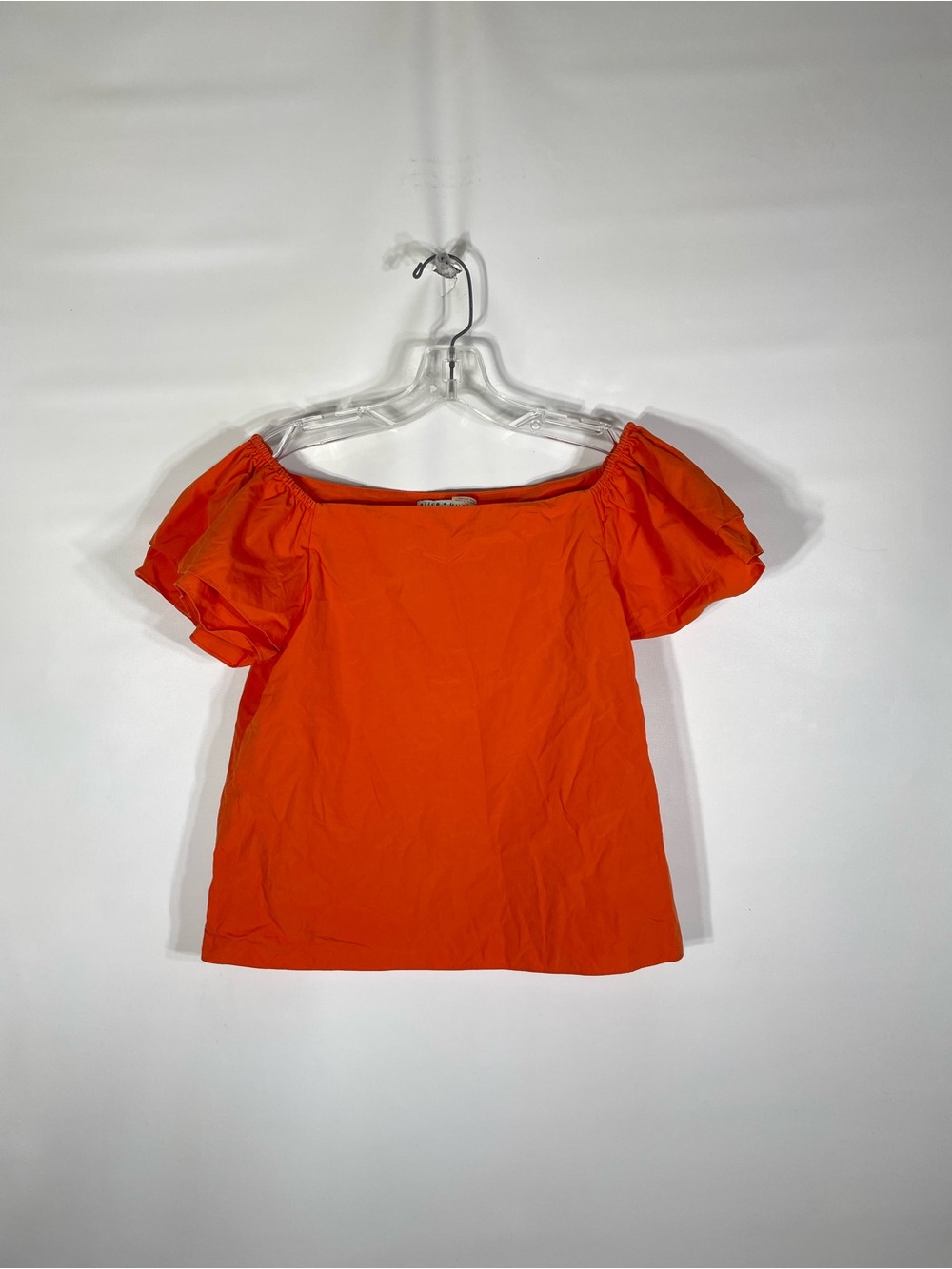 Alice + Olivia Women’s Small Petite Orange Off-Shoulder Puff Sleeve Top